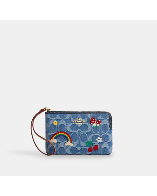 COACH Blue Corner Zip Wristlet