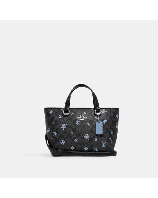 Coach Outlet Black Alice Satchel In Signature Canvas With Snowflake Print