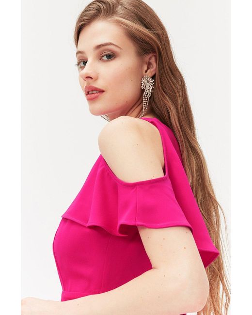 pink cold shoulder jumpsuit