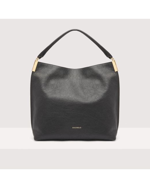 Coccinelle Black Grained Leather Hobo Bag Estelle