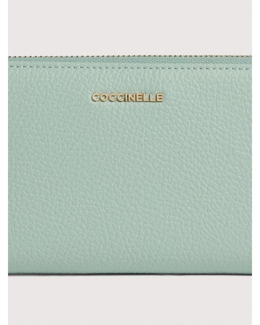 Coccinelle Green Large Grainy Leather Zip-Around Purse Metallic Large