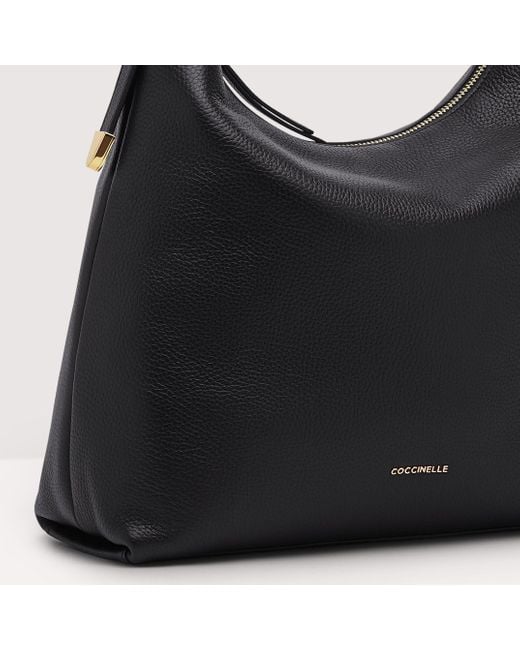Coccinelle Black Grained Leather Shoulder Bag Gleen Medium
