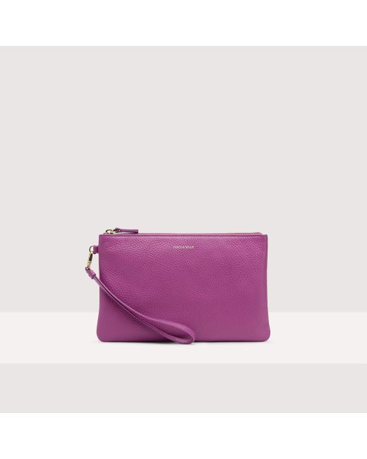 Coccinelle Purple Grained Leather Pouch New Best Soft Medium