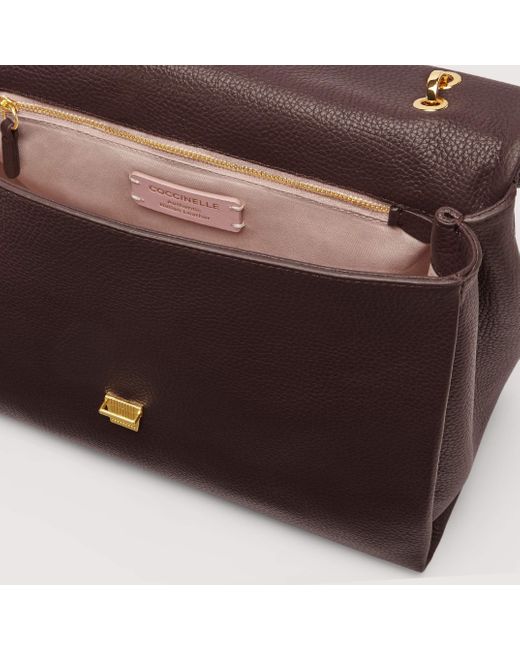 Coccinelle Brown Grained Leather Handbag Neofirenze Soft Medium
