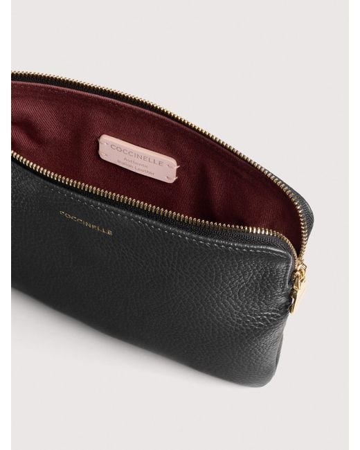 Coccinelle Black Grained Leather Pouch C-Me Softy Medium