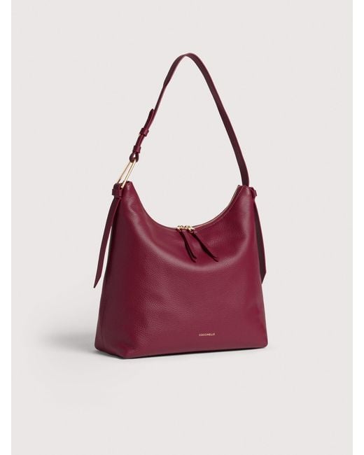 Coccinelle Red Grained Leather Shoulder Bag Malory Small