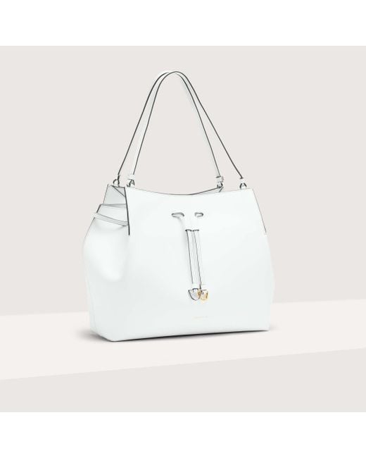 Coccinelle White Cowhide Leather Tote Bag Roundabout Cowhide Large