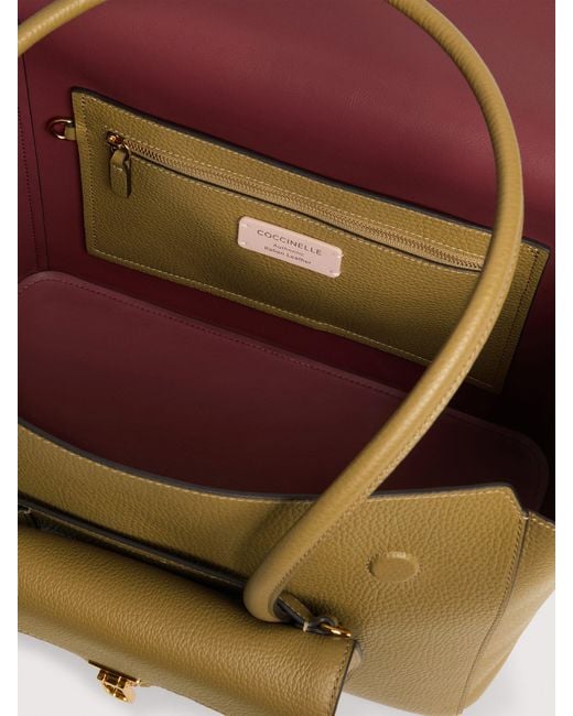 Coccinelle Natural Grained Leather Tote Bag Double Beat Large