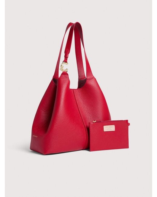 Coccinelle Red Grained Leather Tote Bag C-Easy Large