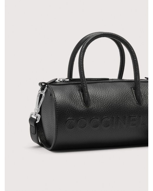 Coccinelle Black Henkeltasche Aus Genarbtem Leder Myrtha Maxi Logo Medium
