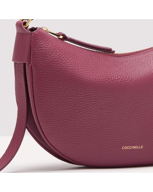 Coccinelle Purple Grained Leather Shoulder Bag Priscilla Small