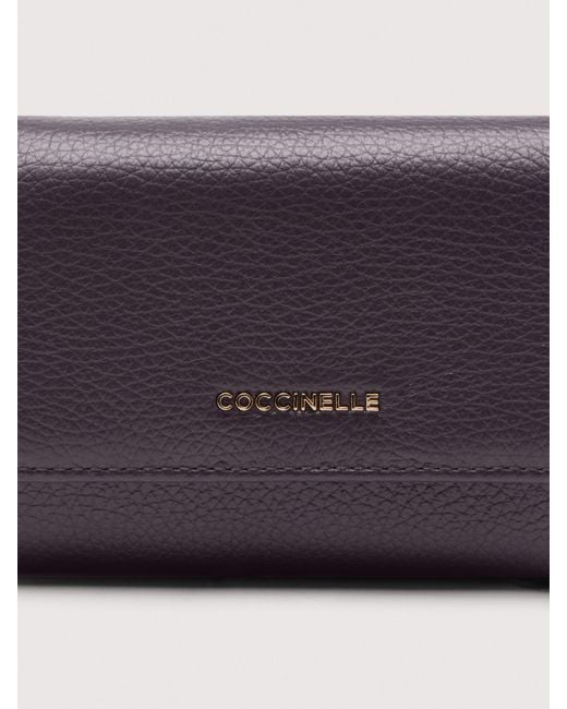 Coccinelle White Grainy Leather Purse Metallic Medium