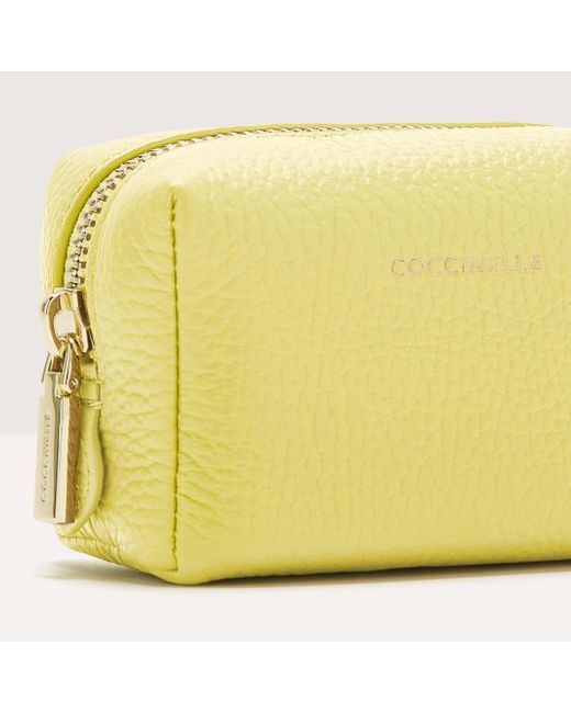 Coccinelle Yellow Grained Leather Make-Up Bag Trousse Medium