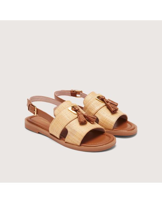 Coccinelle Brown Straw-Effect Fabric And Smooth Leather Low-Heeled Sandals Beat Straw