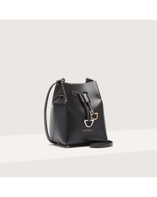 Coccinelle Black Cowhide Leather Bucket Bag Roundabout Cowhide Small