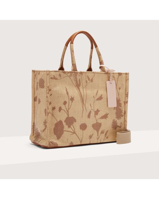 Borsa a mano in Rafia stampa shadow Never Without Bag Straw Shadow Print Medium di Coccinelle in Natural