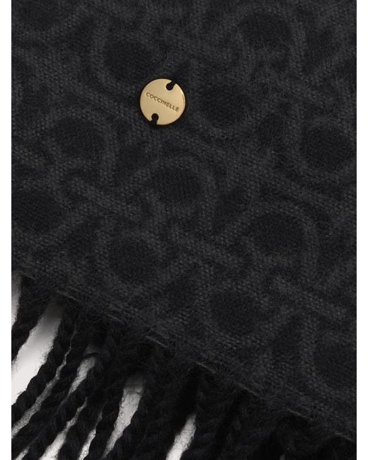 Coccinelle Black Wool Blend Scarf Monogram