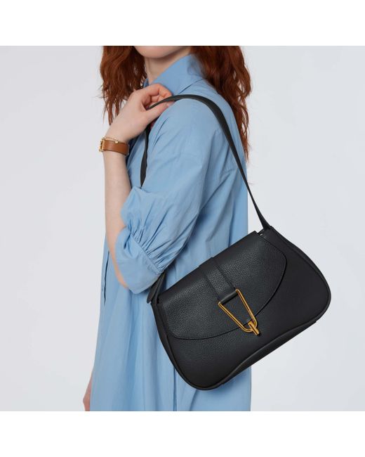 Coccinelle Black Grained Leather Shoulder Bag Himma Medium