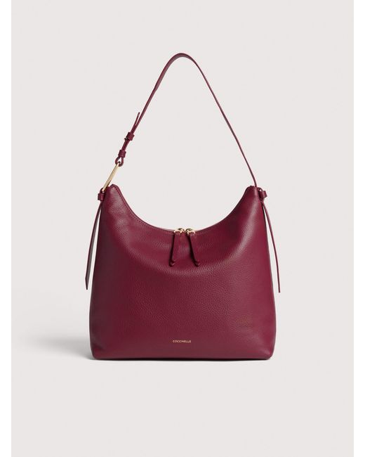 Coccinelle Red Grained Leather Shoulder Bag Malory Small