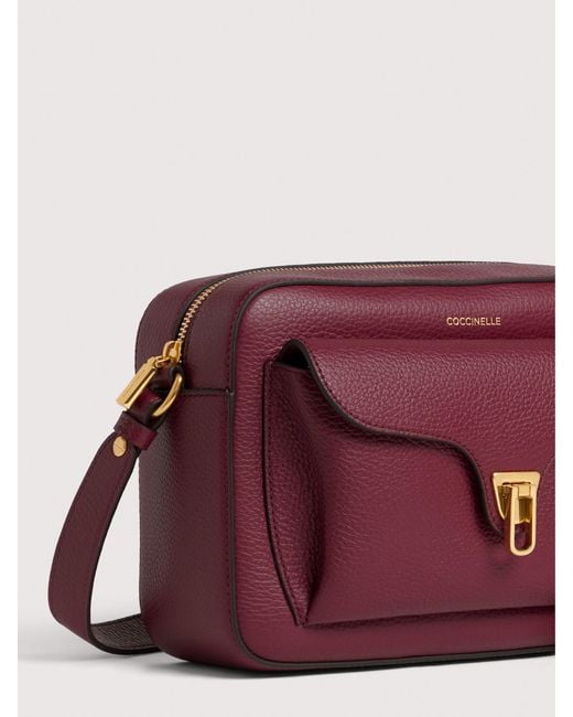 Coccinelle Purple Grained Leather Crossbody Bag Beat Soft Large