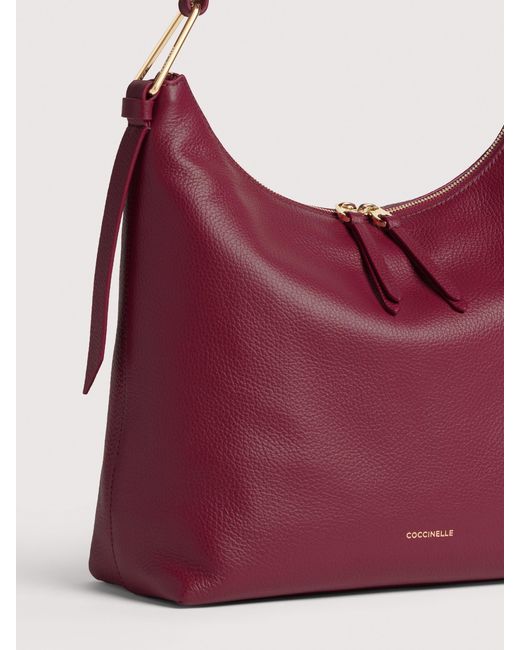 Coccinelle Red Grained Leather Shoulder Bag Malory Small