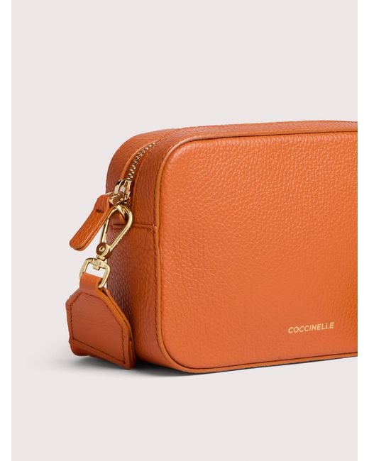 Coccinelle Orange Grained Leather Crossbody Bag Tebe Small