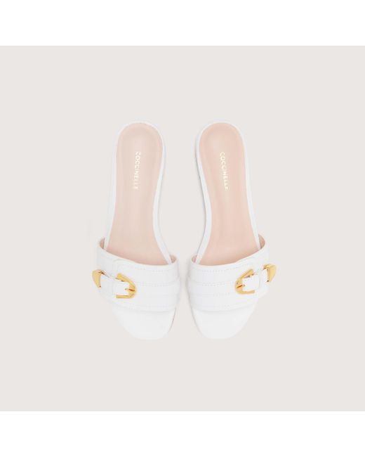 Coccinelle White Smooth Leather Low-Heeled Sandals Magalù Smooth