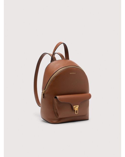 Coccinelle Brown Grained Leather Backpack Beat Generation Small
