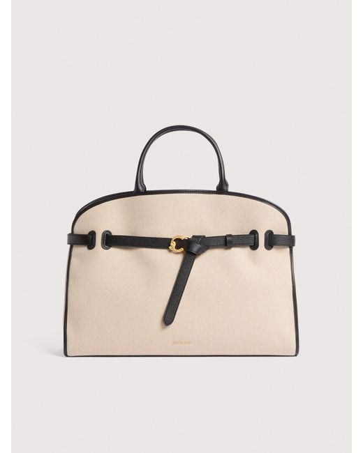 Coccinelle Natural Canvas And Micro Grained Leather Handbag Sabine Large