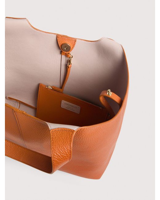 Coccinelle Orange Grained Leather Tote Bag C-Easy Large