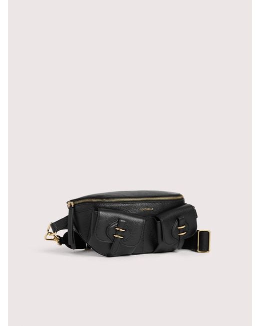 Coccinelle Black Grained Leather Waist Bag Mavery Pocket Small