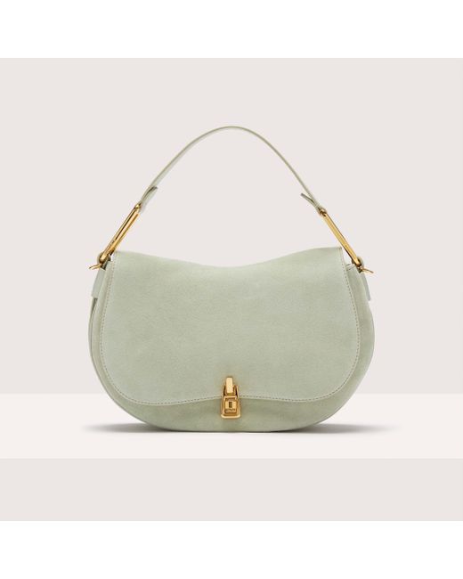 Coccinelle Green Suede And Grained Leather Handbag Magie Suede Bimaterial Medium