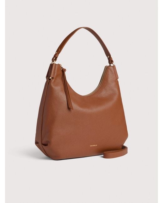 Coccinelle Brown Schultertasche Aus Genarbtem Leder Rebekka Medium