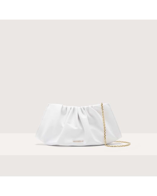 Coccinelle White Smooth Leather Clutch Bag Drap Smooth Small