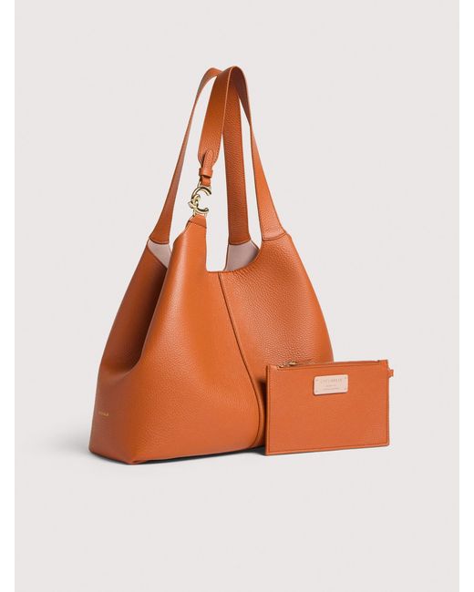 Coccinelle Orange Grained Leather Tote Bag C-Easy Large