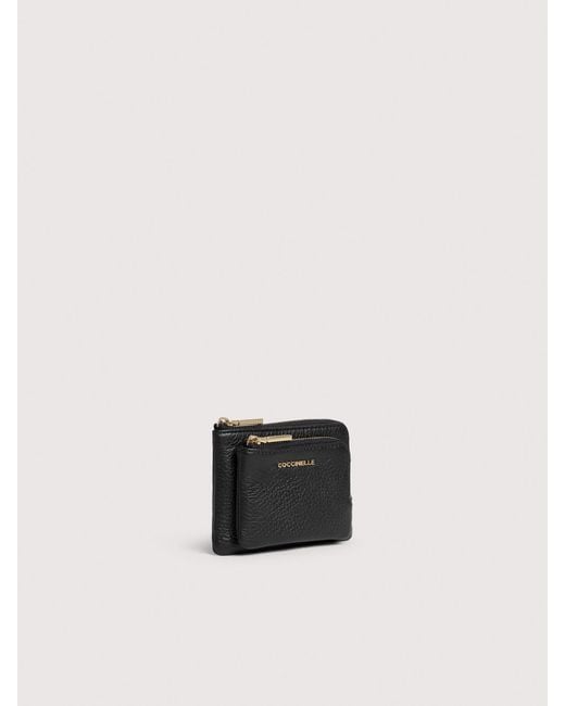 Coccinelle White Grained Leather Card Holder Metallic Small