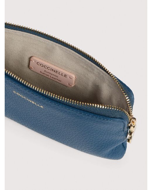 Coccinelle Blue Grained Leather Pouch C-Me Softy Small