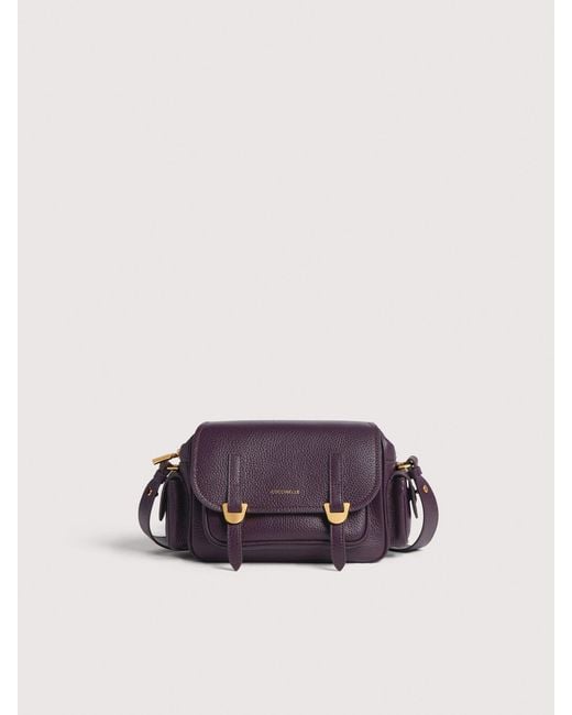 Coccinelle Purple Grained Leather Crossbody Bag Campus Small