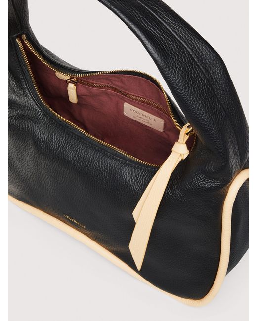 Coccinelle Black Schultertasche Aus Genarbtem Leder Sven Bicolor Large