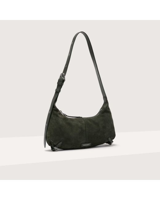 Coccinelle Green Suede And Grained Leather Shoulder Bag Abigail Suede Bimaterial Small