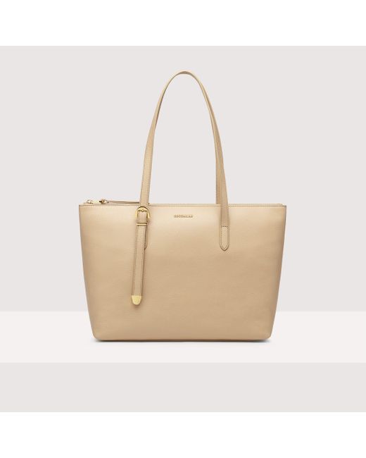 Coccinelle Natural Grained Leather Tote Bag Gleen Medium