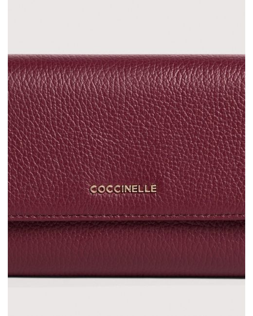 Coccinelle Purple Large Grainy Leather Purse Metallic Soft