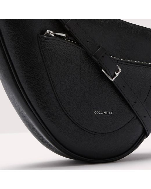 Coccinelle Black Shiny Goat-Embossed Leather Crossbody Bag Snuggie Shiny Goat Small