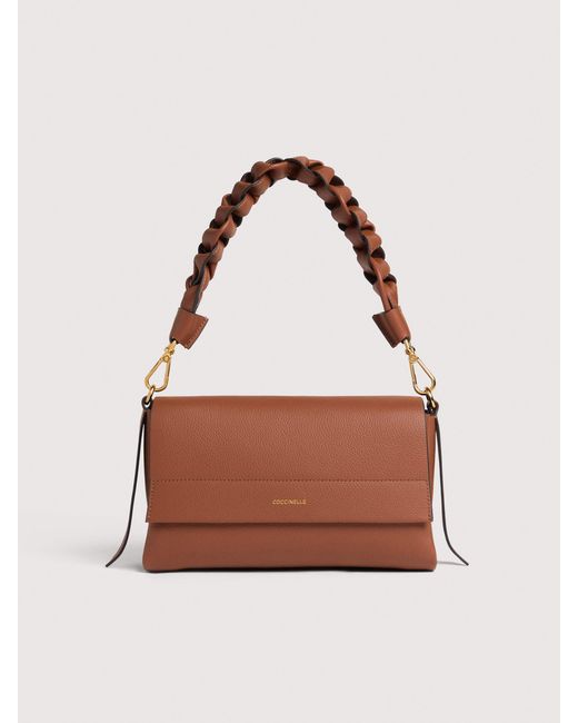 Coccinelle Brown Two-Sided Leather Shoulder Bag Boheme Grana Double Small