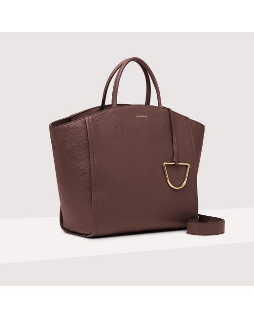 Coccinelle Brown Grained Leather Handbag Narcisse Medium
