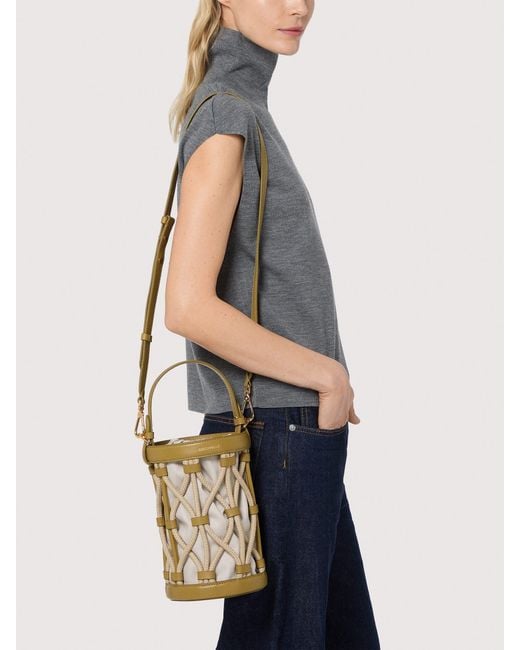 Coccinelle Metallic Smooth Leather With Tubular Rope Detailing Bucket Bag Koi Small