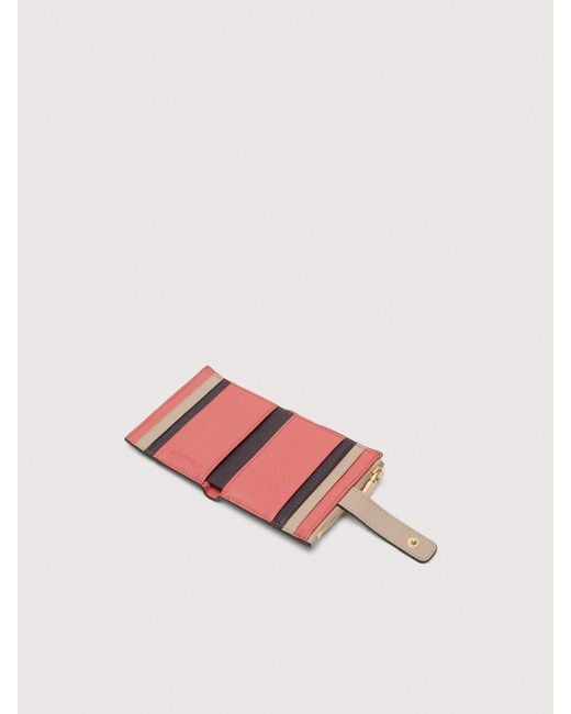 Coccinelle Pink Small Grained Leather Wallet Metallic Tricolor
