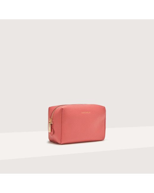 Coccinelle Pink Grained Leather Make-Up Bag Trousse Maxi