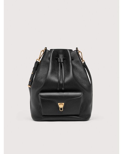Coccinelle Black Beuteltasche Aus Genarbtem Leder Beat Generation Large