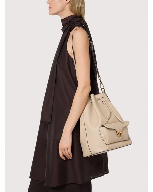 Coccinelle Orange Grained Leather Bucket Bag Beat Generation Large